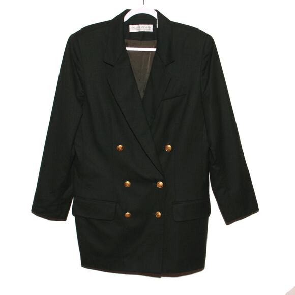 Vintage Valerie Stevens Green Long Wool Blazer Size 12 Double Breasted - Picture 1 of 10
